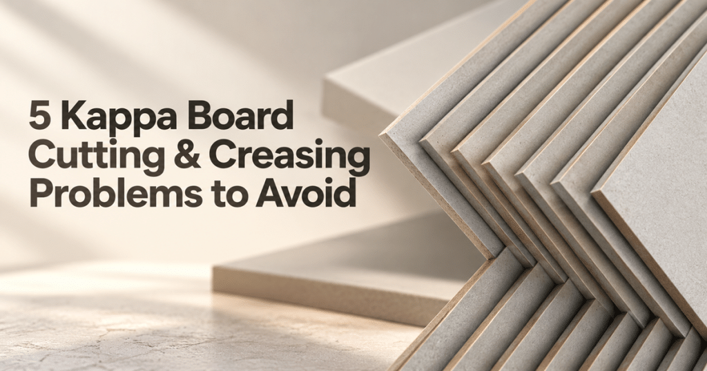 Stacked grey Kappa Board sheets showing board thickness and layered edges used in packaging production